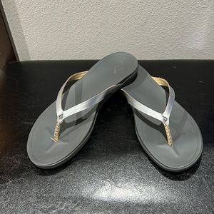 Olukai Silver Thong Sandals